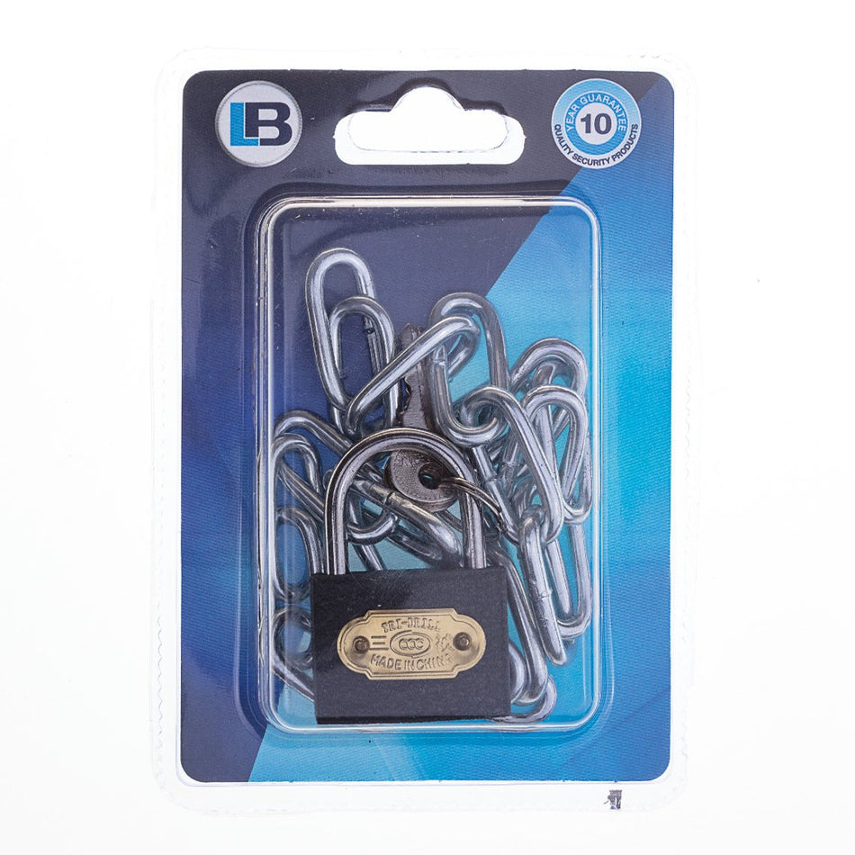 L&B Padlock Iron 38mm With Chain 4mm X 500mm
