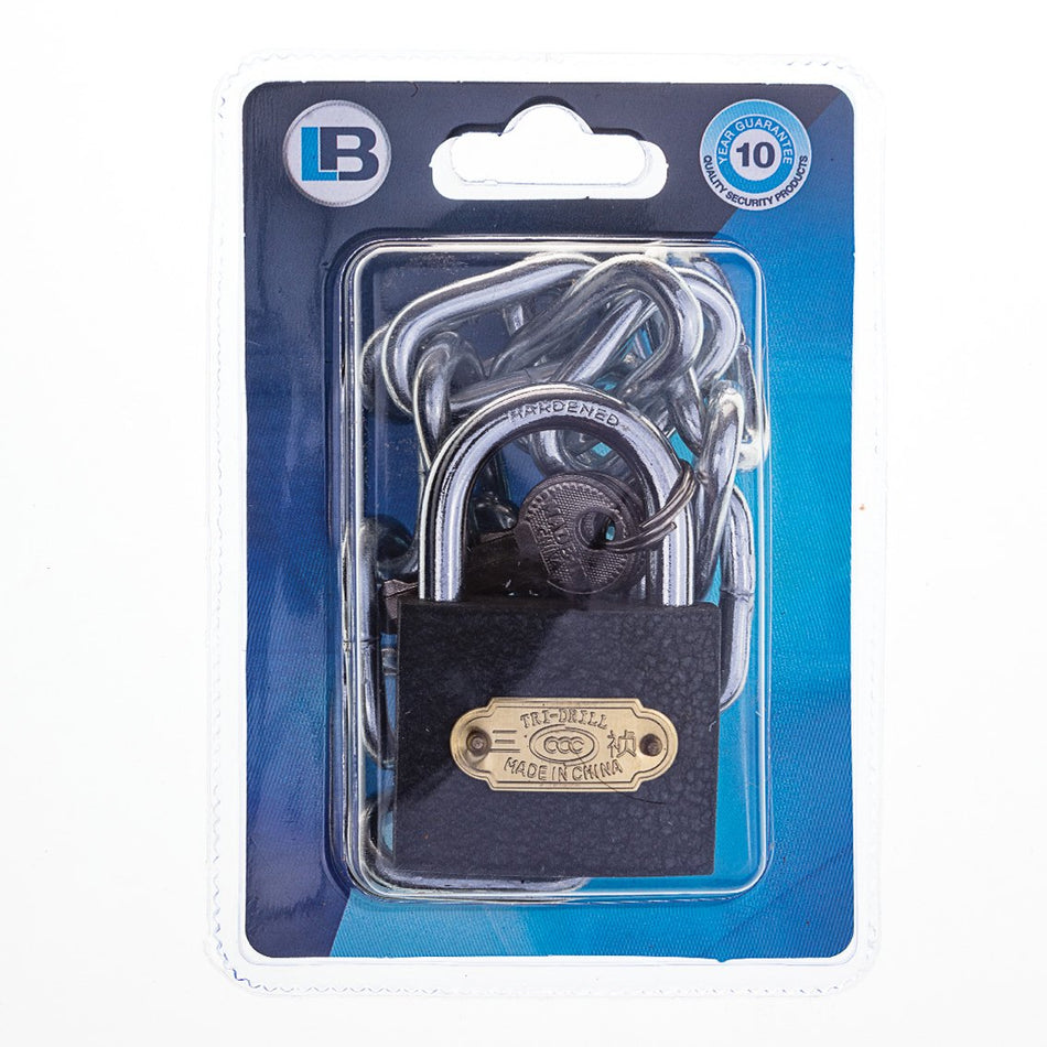 L&B Padlock Iron 50mm With Chain 6mm X 500mm