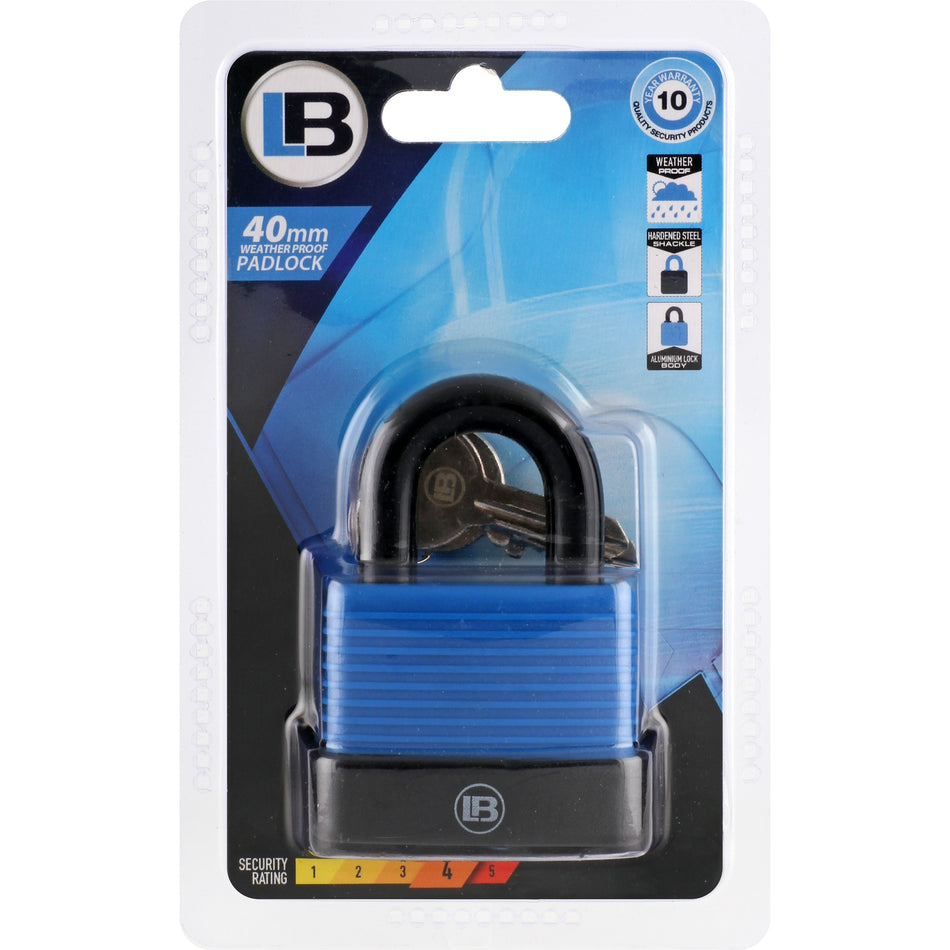 L&B Padlock Weatherproof Blue 40mm