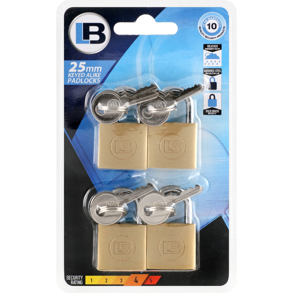 L&B Padlock Brass Quad Pack