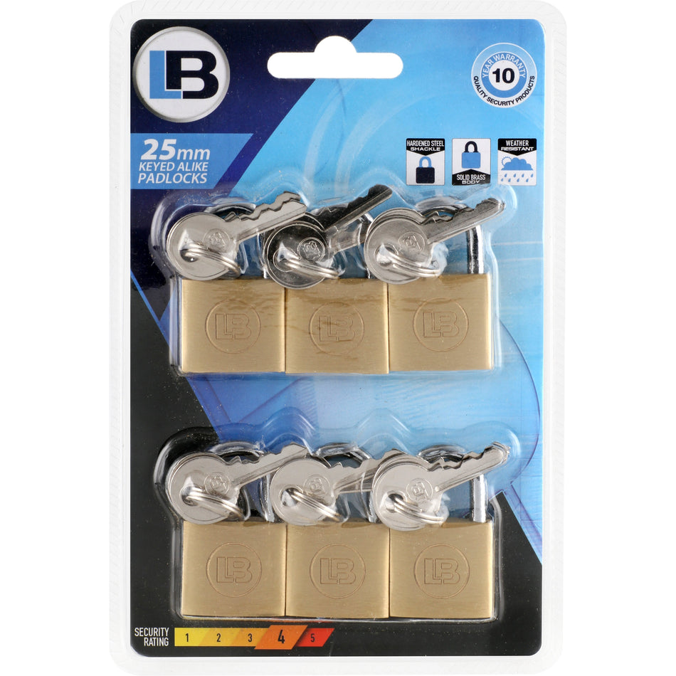 L&B Padlock Brass Six Pack