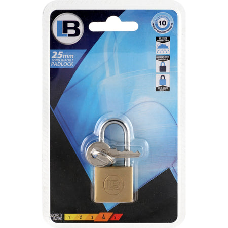 L&B Padlock Brass Long Shackle 25mm