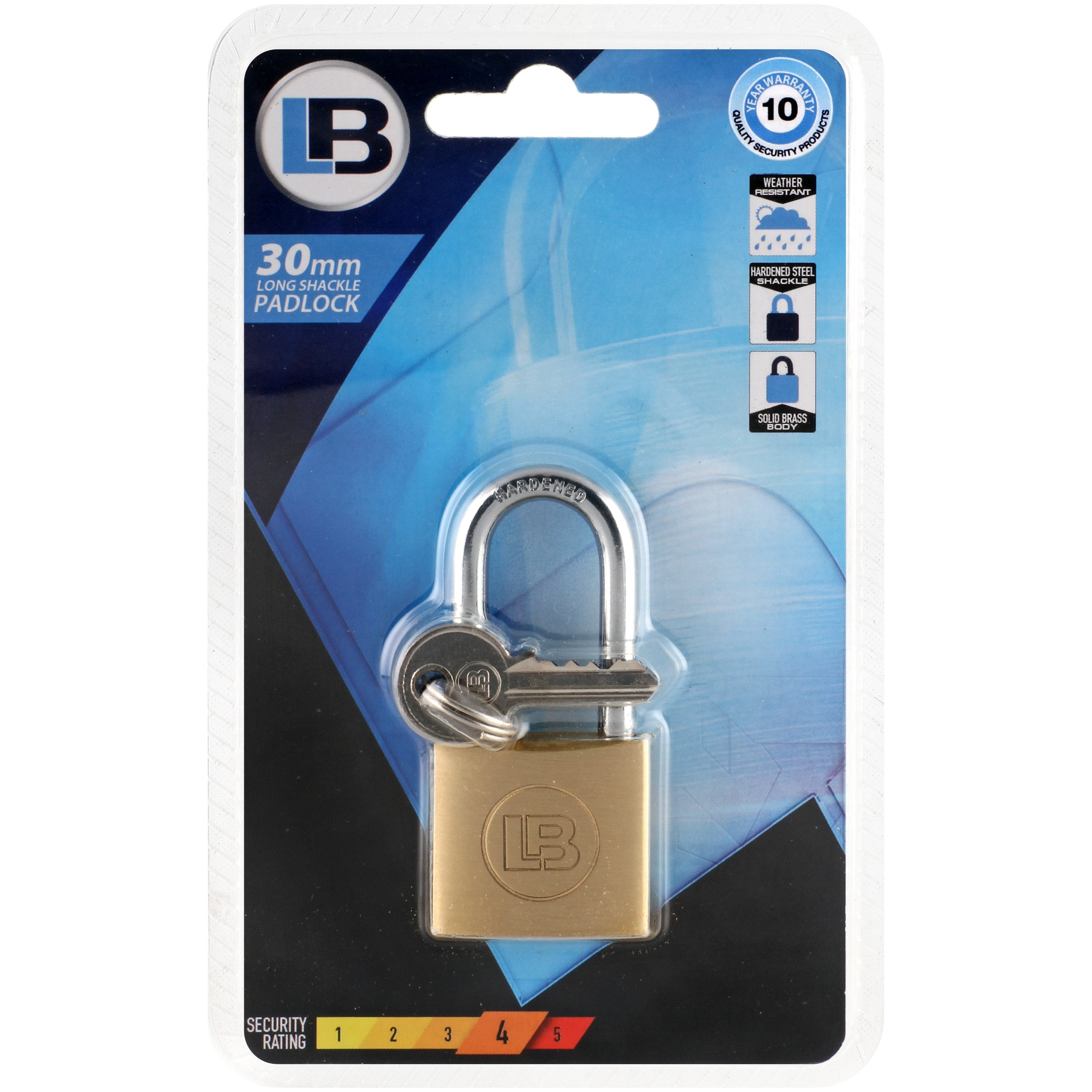L&B Padlock Brass Long Shackle 30mm