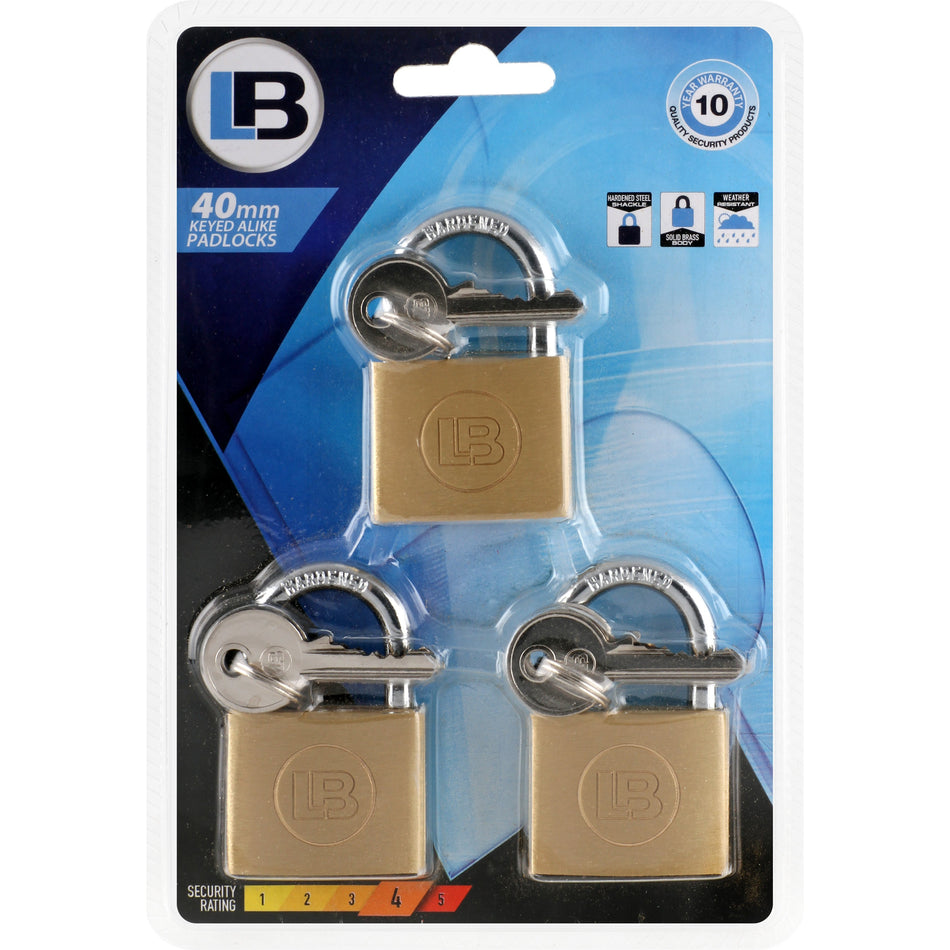 L&B Padlock Brass Trio Pack 40mm