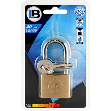 L&B Padlock Brass Long Shackle 40mm