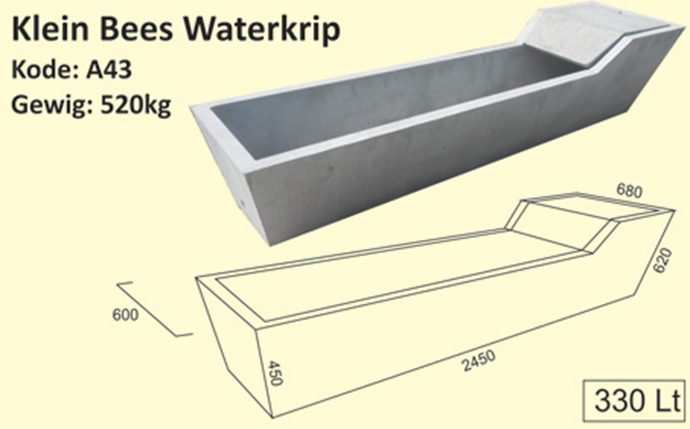 Trough Concrete Water Cattle Small 330L -