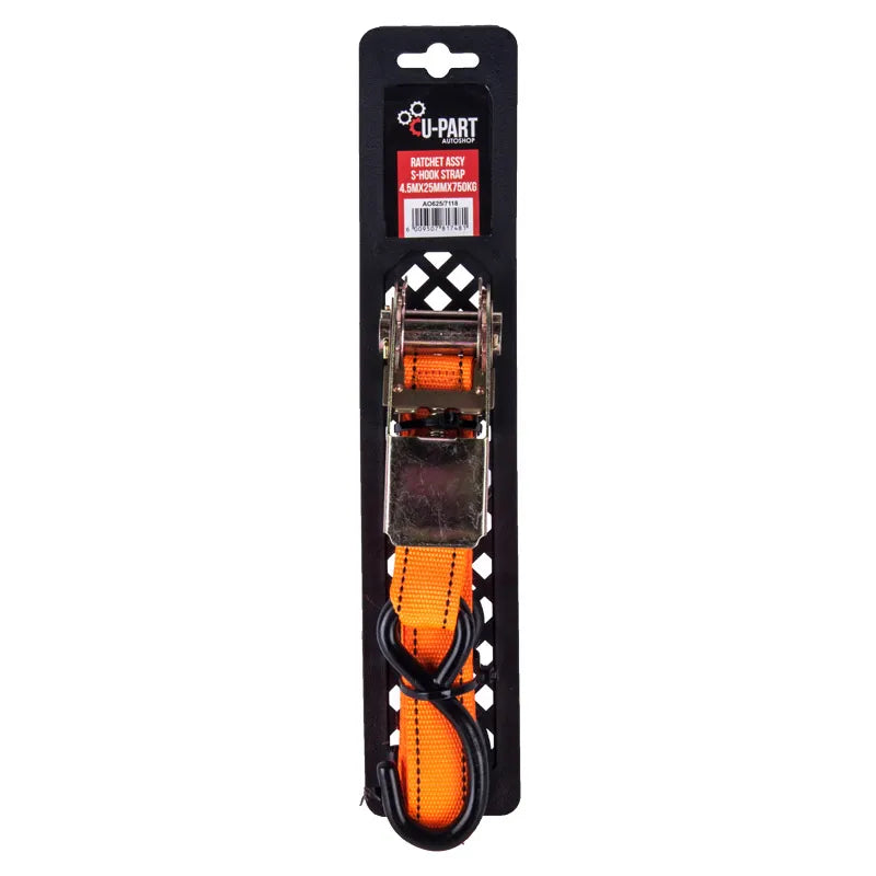 U-Part Ratchet Strap Assy S-Hook 750kg 4.5M -