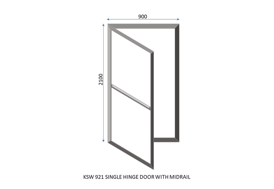 Aluminium 921 Single Hinge Door With Midrail 900 x 2100