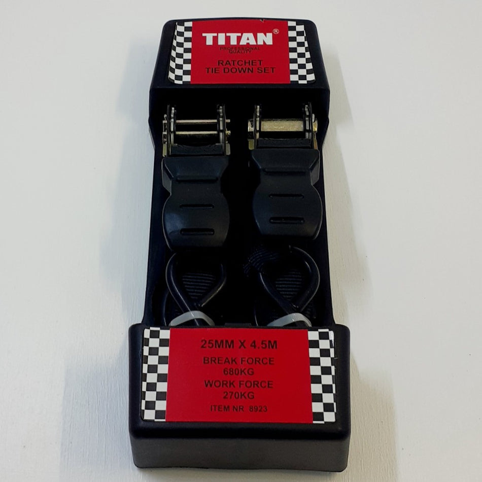 Titan Ratchet Tie Down 25mmx4.5m 2pc -