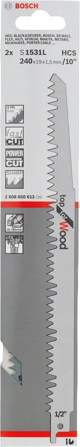 Bosch Reciprocating Saw Blade S 1531 L For Wood 240x19x1.5mm 2pc -