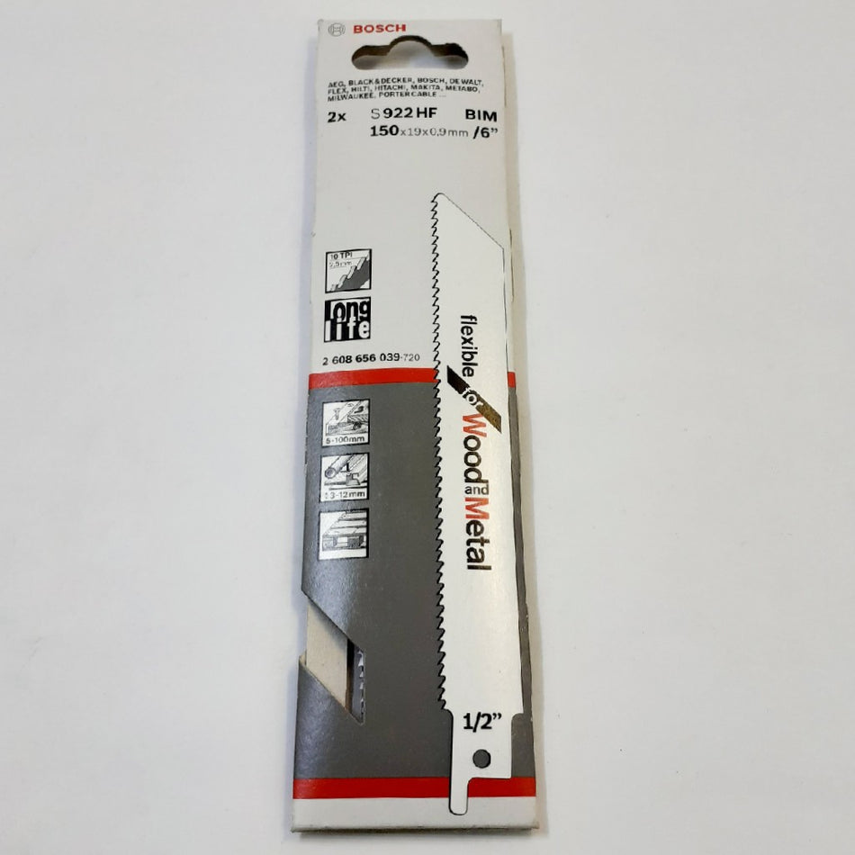 Bosch Reciprocating Saw Blade S 922 HF Wood+Metal 150x19x0.9mm 2Pc