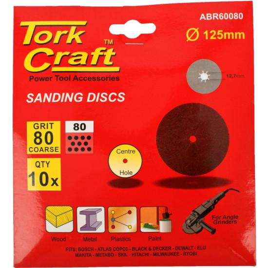 Sanding Disc 125mm 80Grit Centre Hole 10pc -