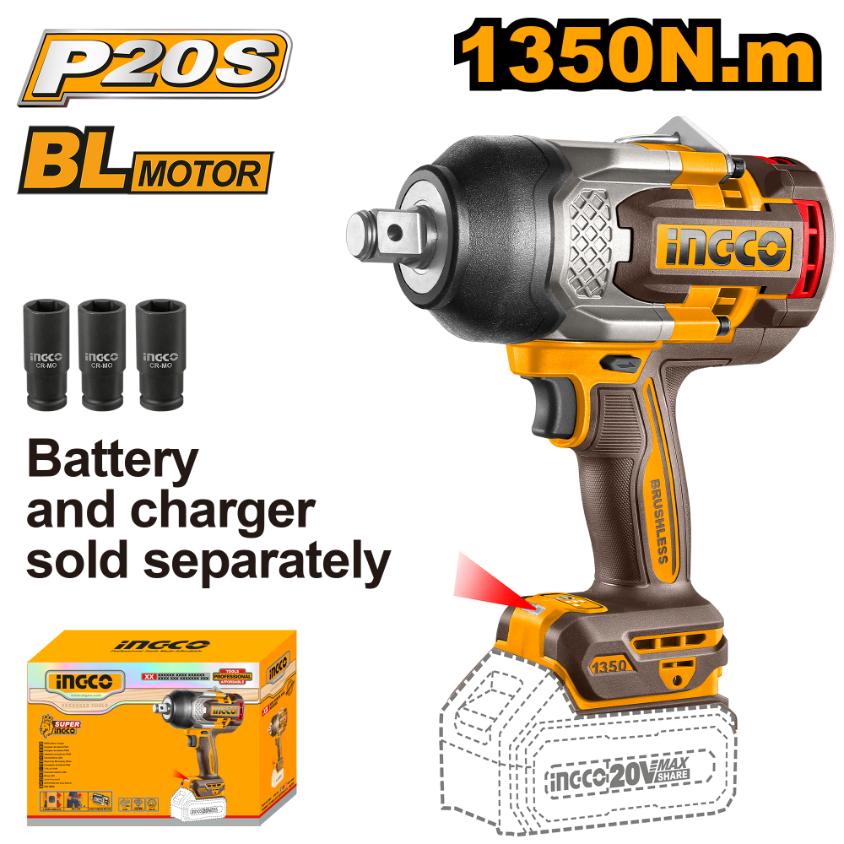 Ing-co Cordless 20V Lithium-Ion Impact Wrench 3/4" 1350nm