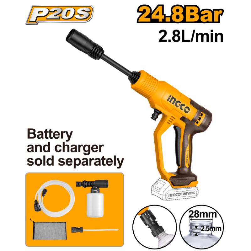 Ing-co Cordless 20V Lithium-Ion Pressure Washer 2.8L/min