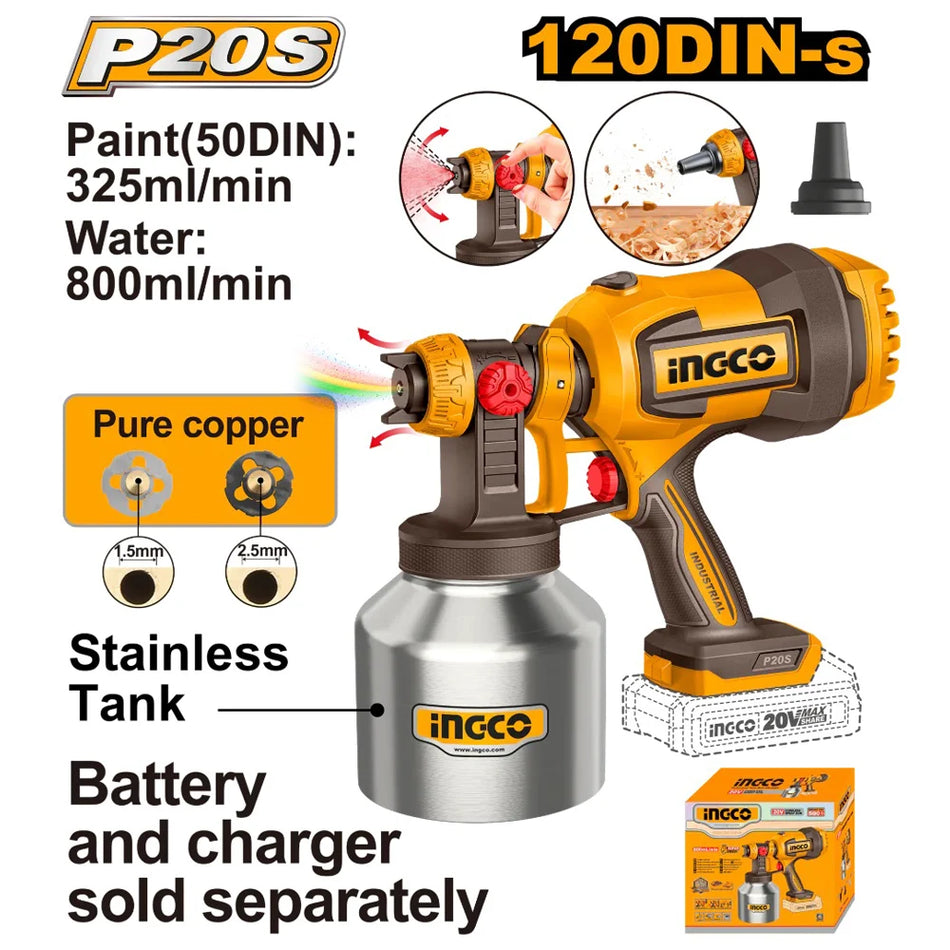Ing-co Cordless 20V Lithium-ion Spray Gun CSGLI20041