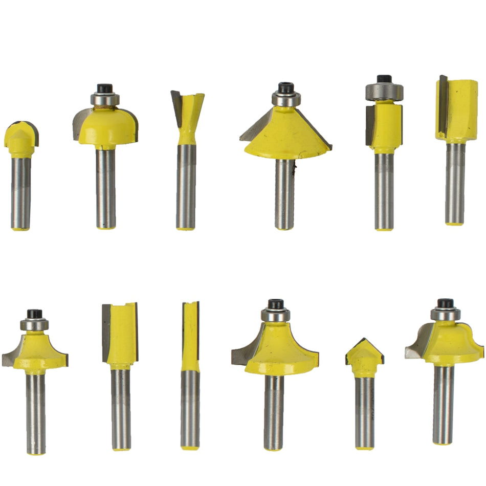 Router Bit Set 12Pc Aluminium/Glass Case 1/4 Shank -