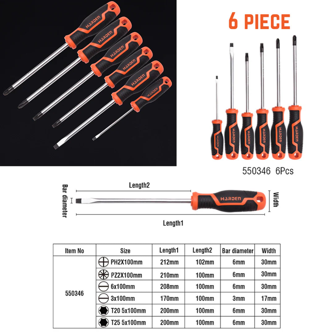 Harden Screwdriver Set With Soft Handle 6pc