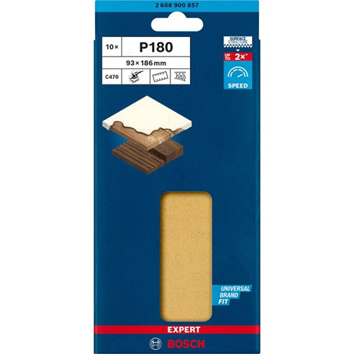Bosch Sanding Disc Hook&Loop 8 Holes 93x186mm 10pc 180 Grit