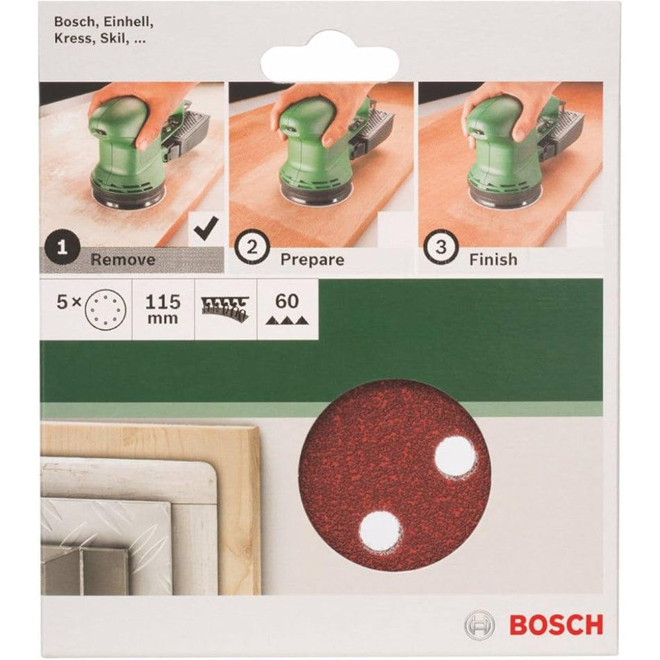 Bosch Sanding Disc For Orbital Sander 115mm 5Pc