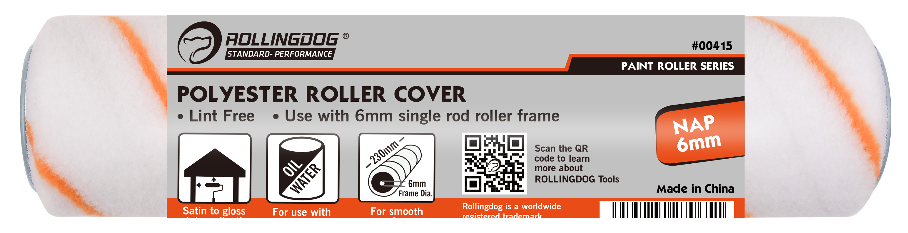 Rollingdog Paint Roller Refil Polyester 230mmx6mm Smooth -