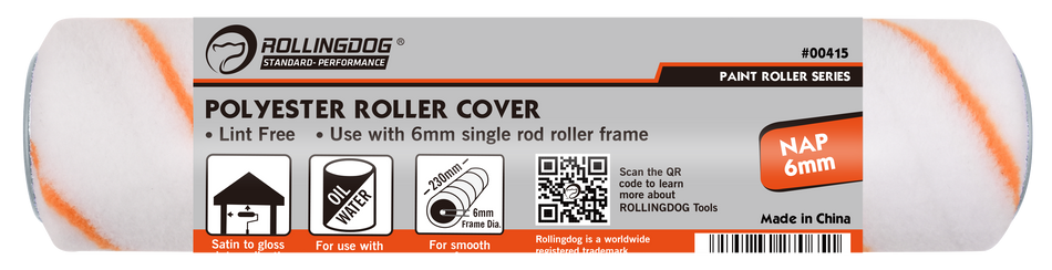 Rollingdog Paint Roller Refil Polyester 230mmx6mm Smooth -
