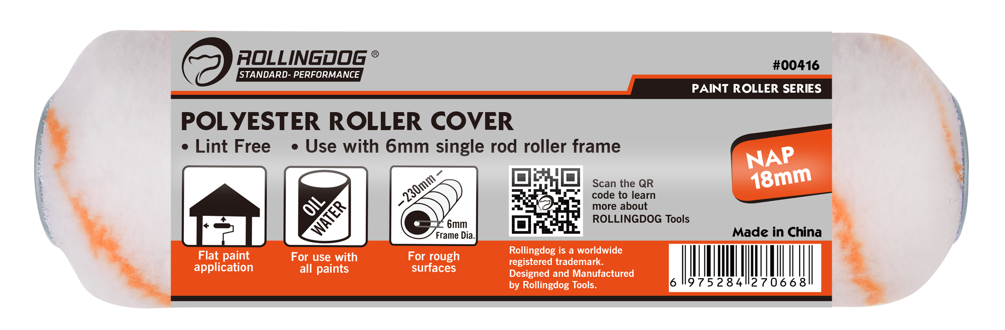 Rollingdog Paint Roller Refil Polyester 230mmx18mm Rough -
