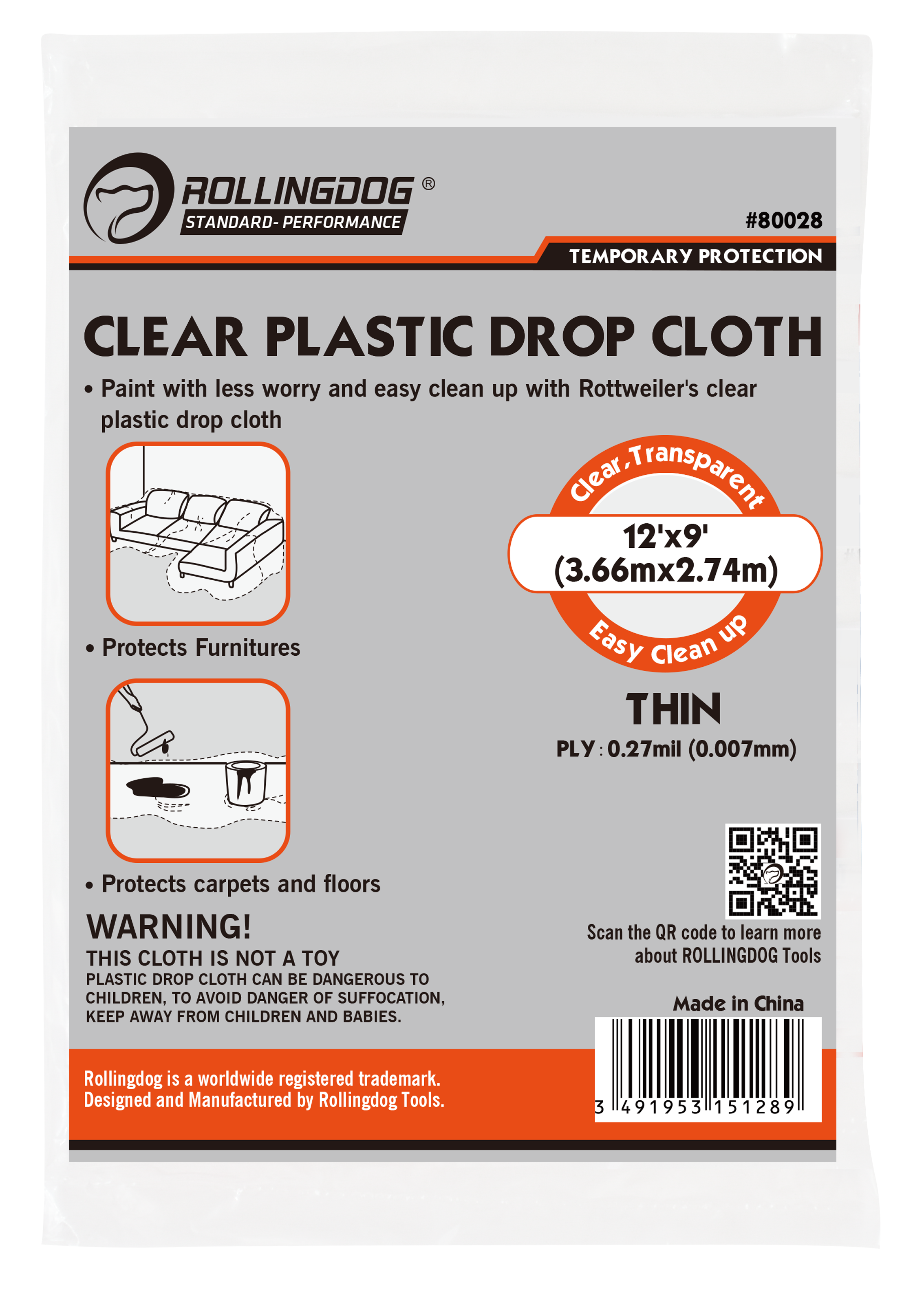Rollingdog Drop Cloth Clear 2.7mx3.6m