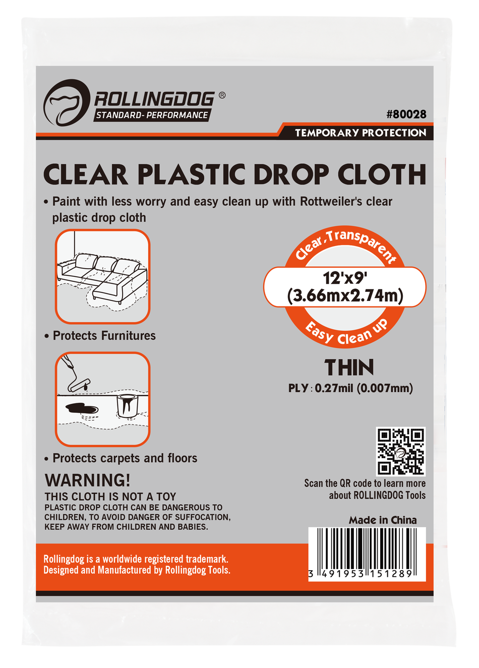 Rollingdog Drop Cloth Clear 2.7mx3.6m