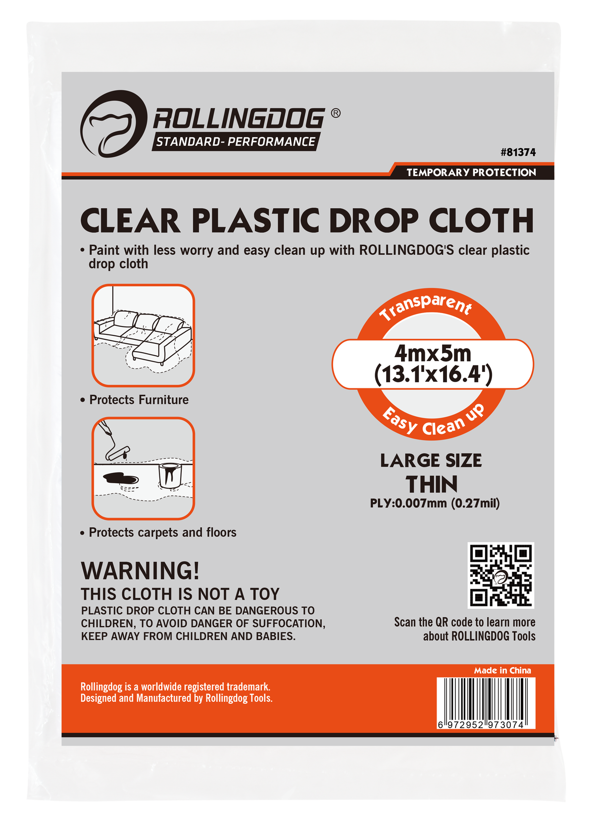 Rollingdog Drop Cloth Clear 4mx5m
