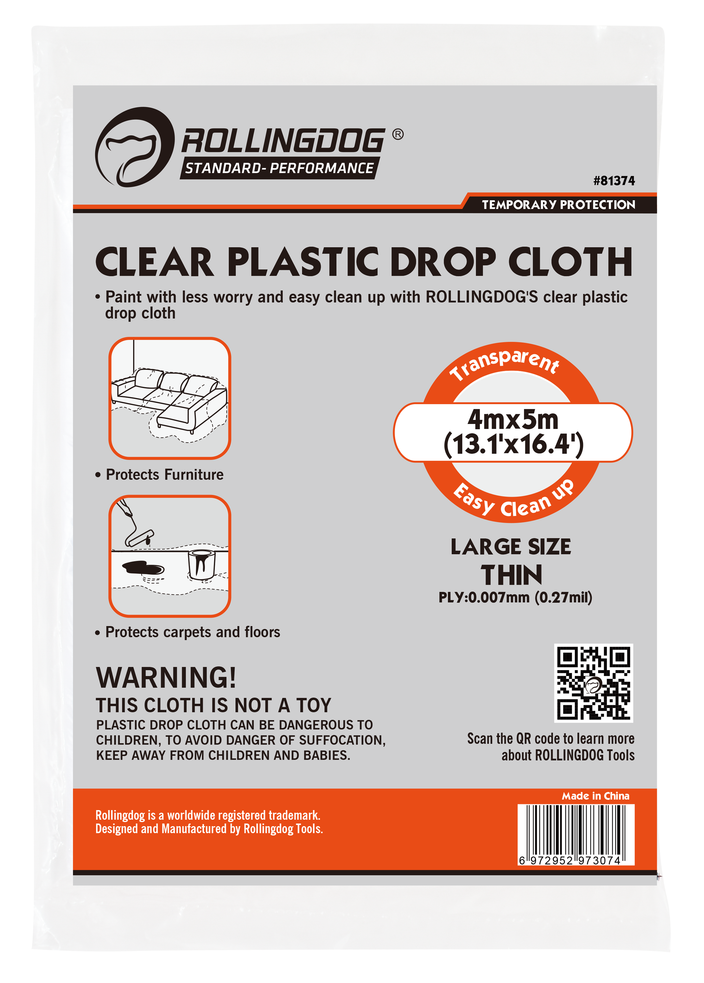 Rollingdog Drop Cloth Clear 4mx5m