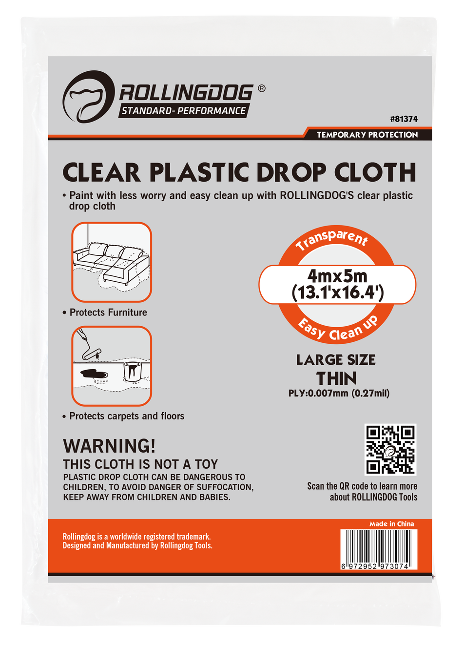 Rollingdog Drop Cloth Clear 4mx5m