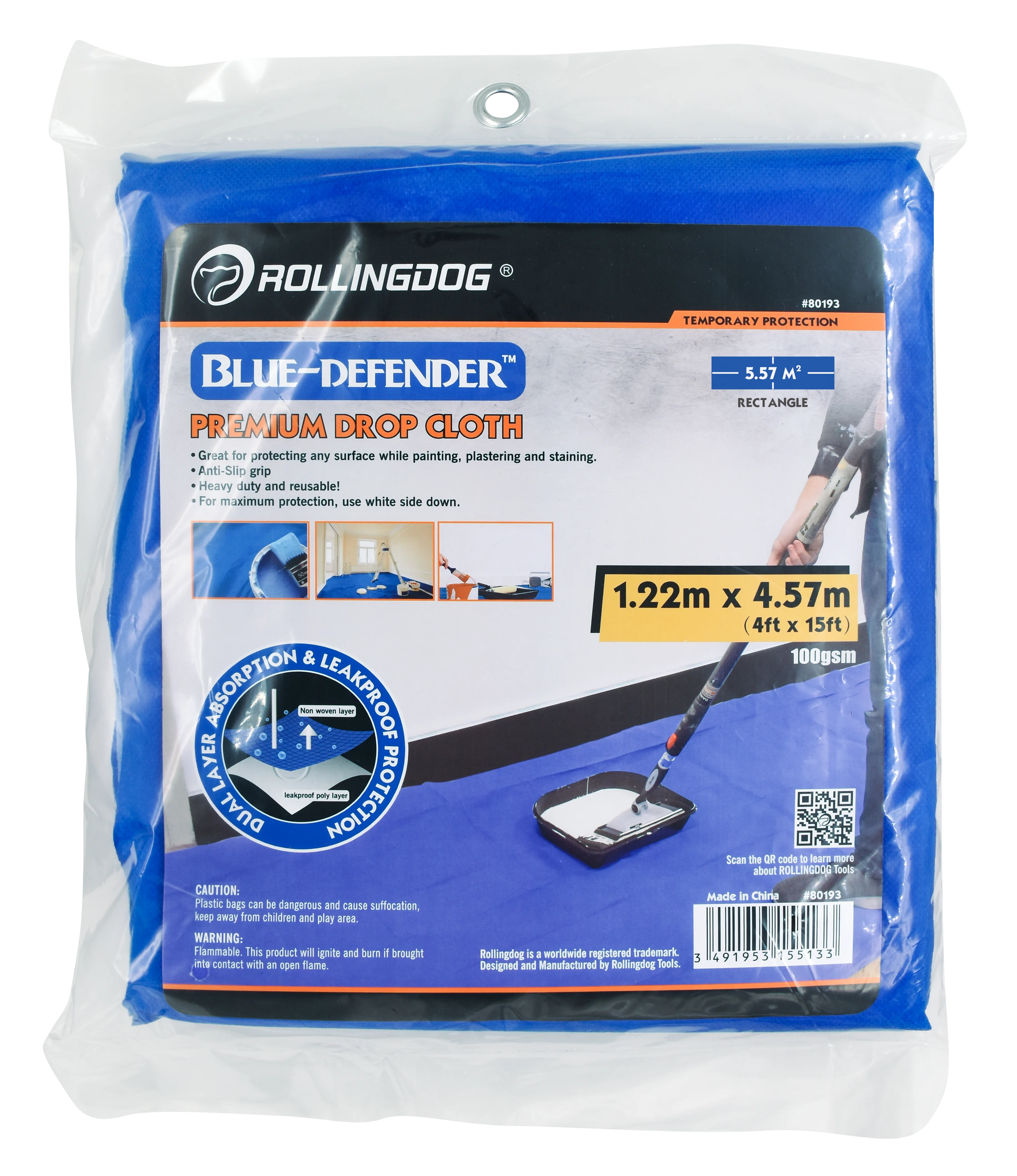 Rollingdog Drop Cloth HD Blue 1.2m x 4.5m -