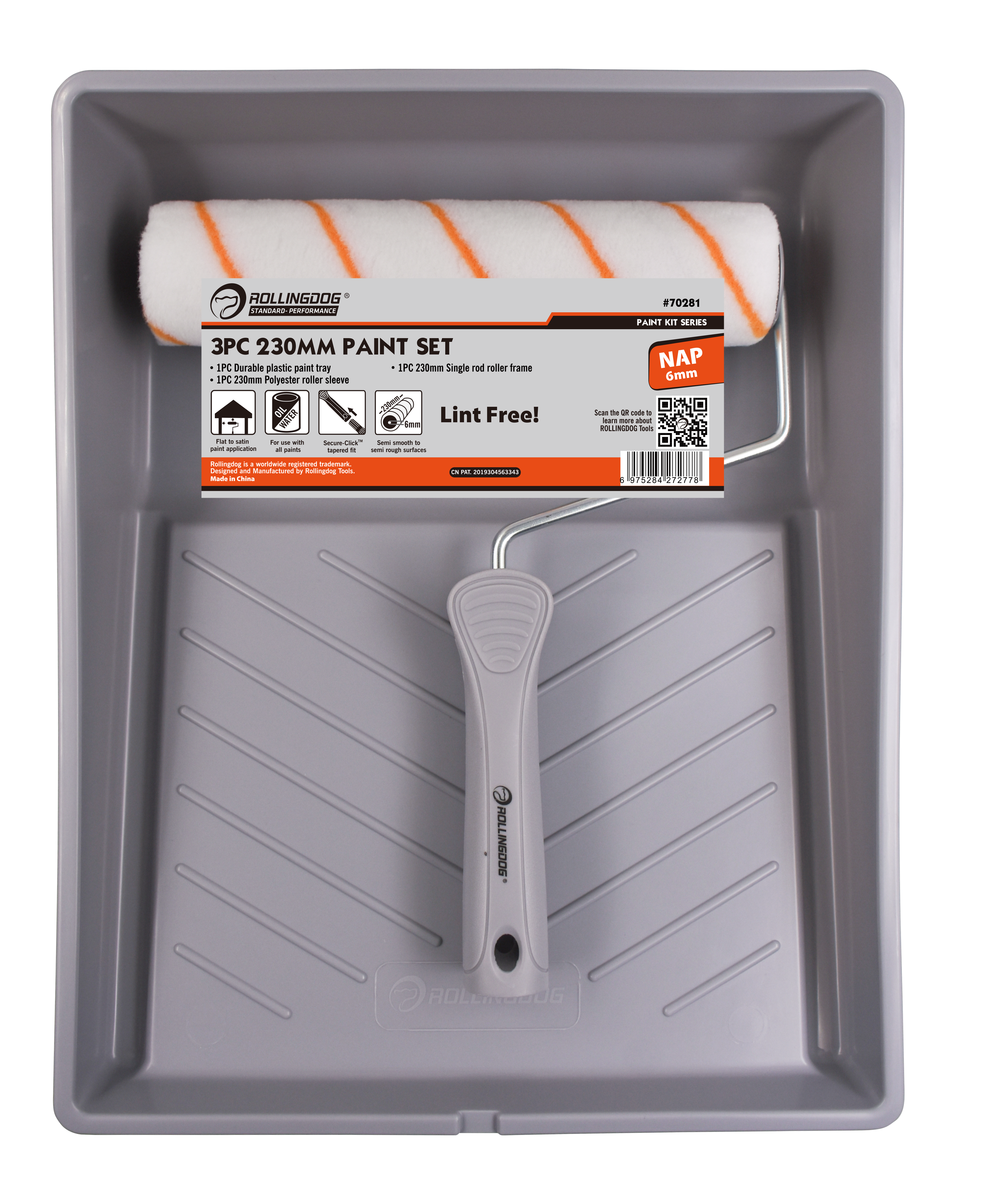 Rollingdog Paint Roller Set Smooth 230mm 3pc -