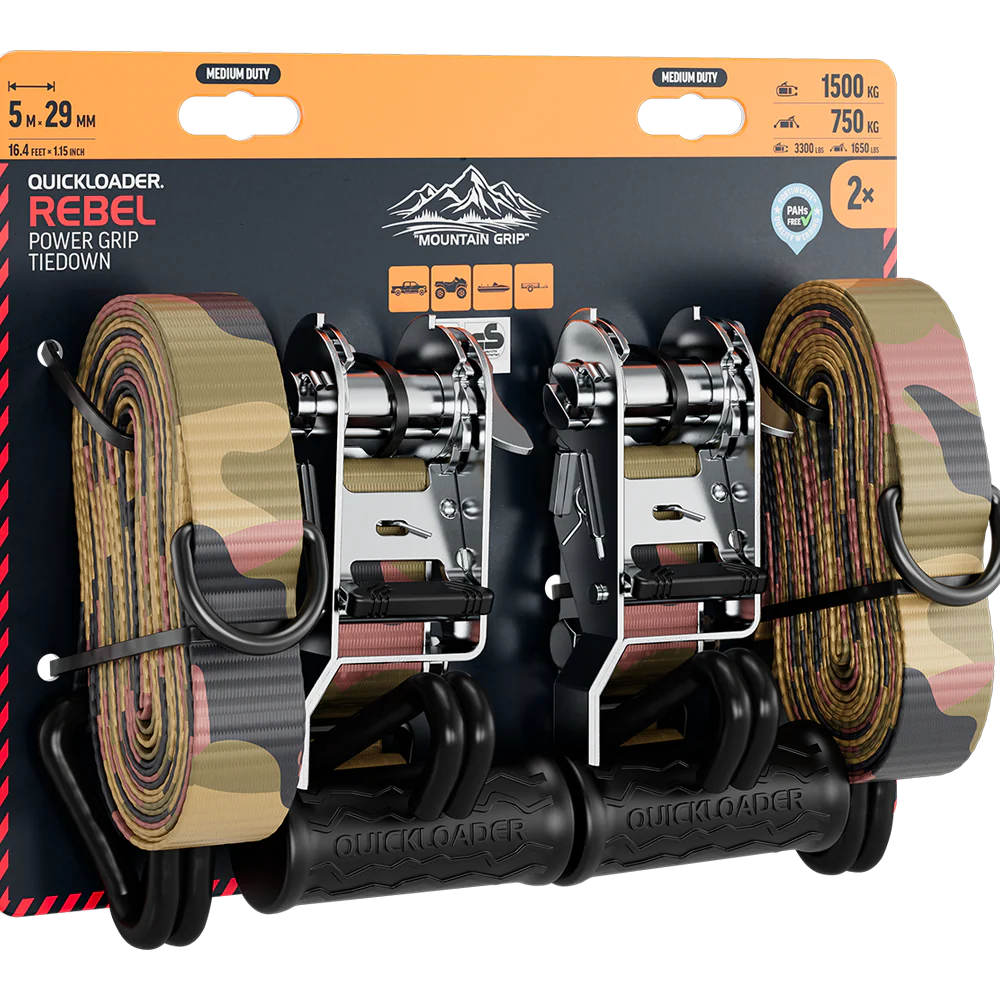 Quickloader Rebel Camoflage Tie-Down Strap 1500kg 5mx29mm 2pc -