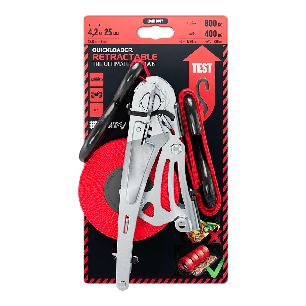 Quickloader Retractable Tie-Down Strap 800kg 4.2m(0.7m+3.5m)x25mm -