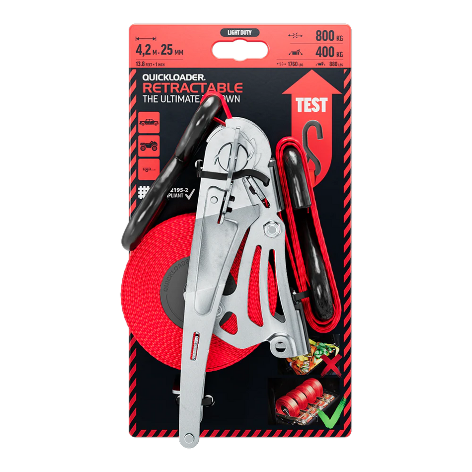 Quickloader Retractable Tie-Down Strap 800kg 4.2m(0.7m+3.5m)x25mm -
