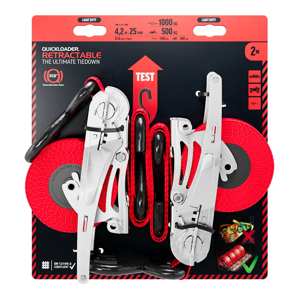 Quickloader Retractable Tie-Down Strap 800kg 4.2m(0.7m+3.5m)x25mm 2pc -