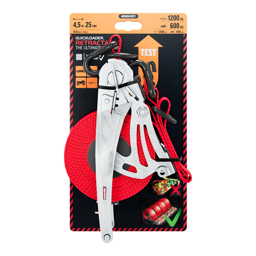 Quickloader Retractable Tie-Down Strap 1200kg 4.5m(0.5m+4m)x25mm -