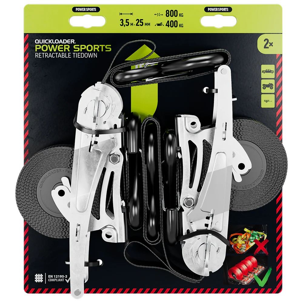 Quickloader Retractable Power Sports Tie-Down Strap 800kg 3.5mx25mm 2pc -