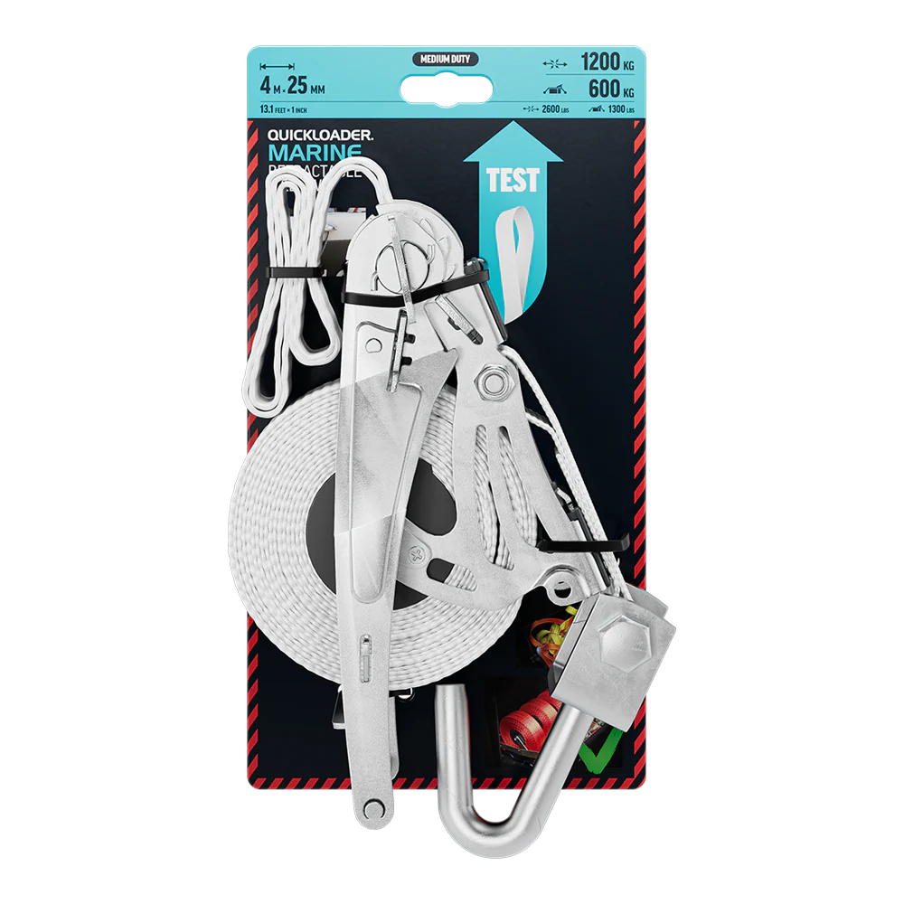 Quickloader Retractable Marine Tie-Down Strap 1200kg 4mx25 mm -