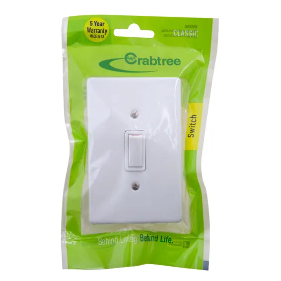 Crabtree Classis Switch&Plate 1 Lever 1 Way 50x100mm White -