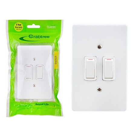 Crabtree Classic Switch&Coverplate 2 Lever 1 Way 50x100mm White -
