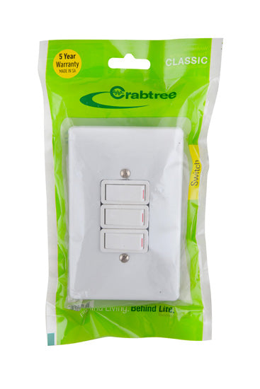 Crabtree Classic Switch&Coverplate 3 Lever 1 Way 50x100mm White -