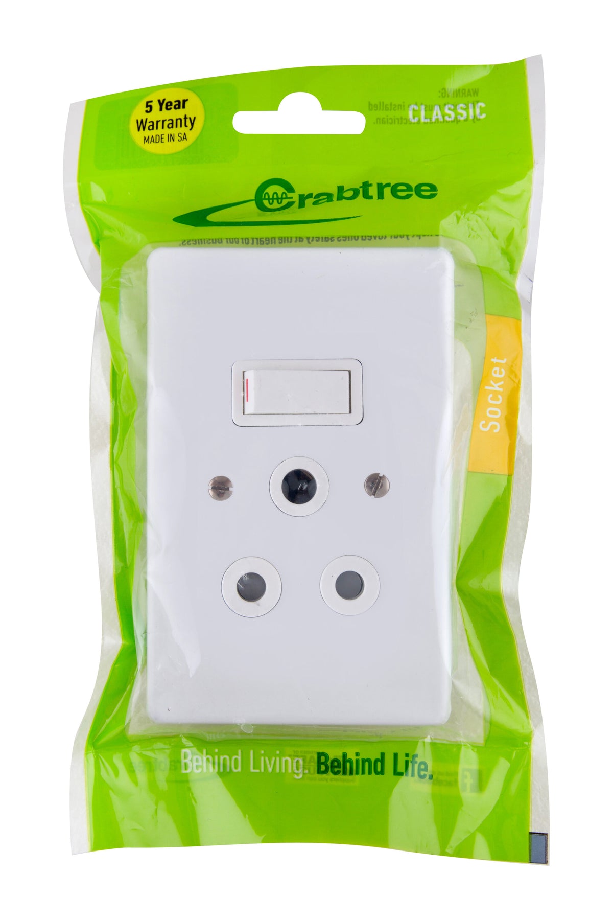 Crabtree Switch Socket & Plate Single 50x100mm Vertical White -