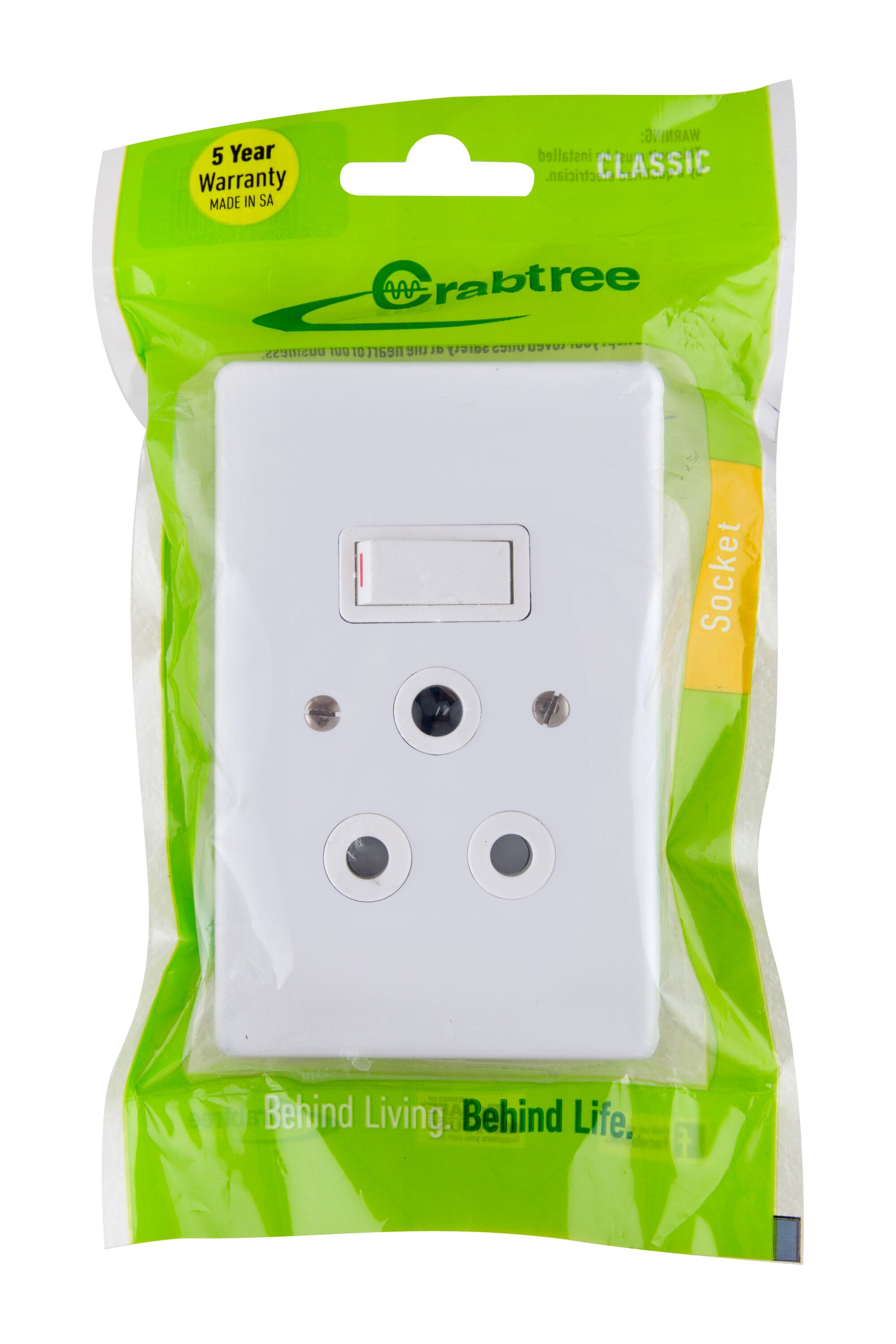 Crabtree Switch Socket & Plate Single 50x100mm Vertical White -