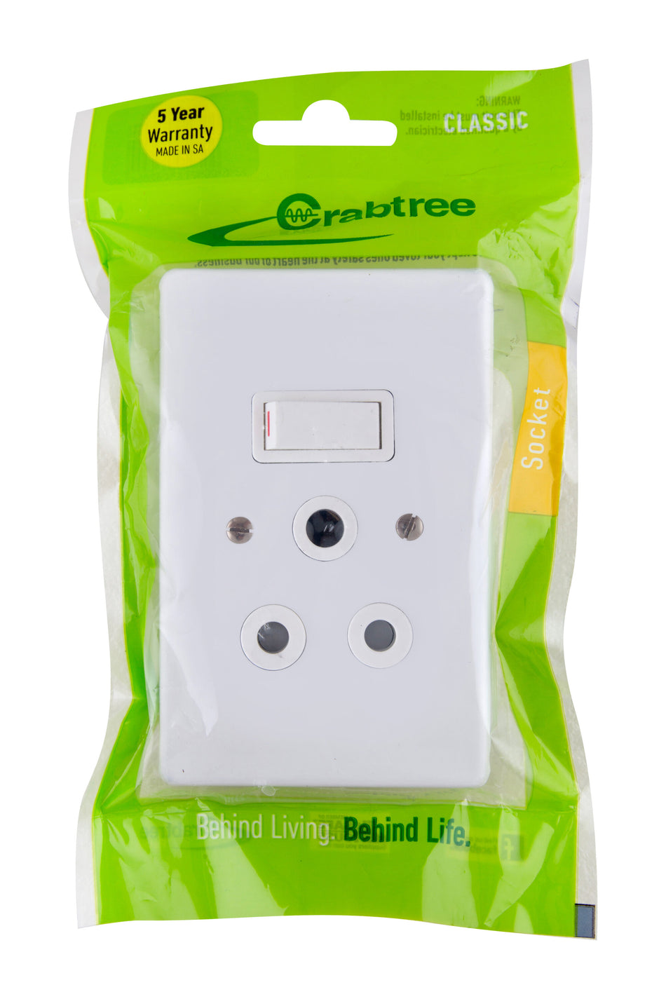 Crabtree Switch Socket & Plate Single 50x100mm Vertical White -