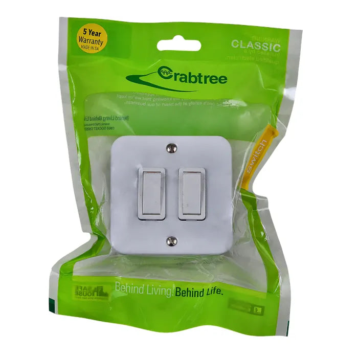 Crabtree Industrial 2 Lever 1 Way Surface Light Switch 75x75mm White -