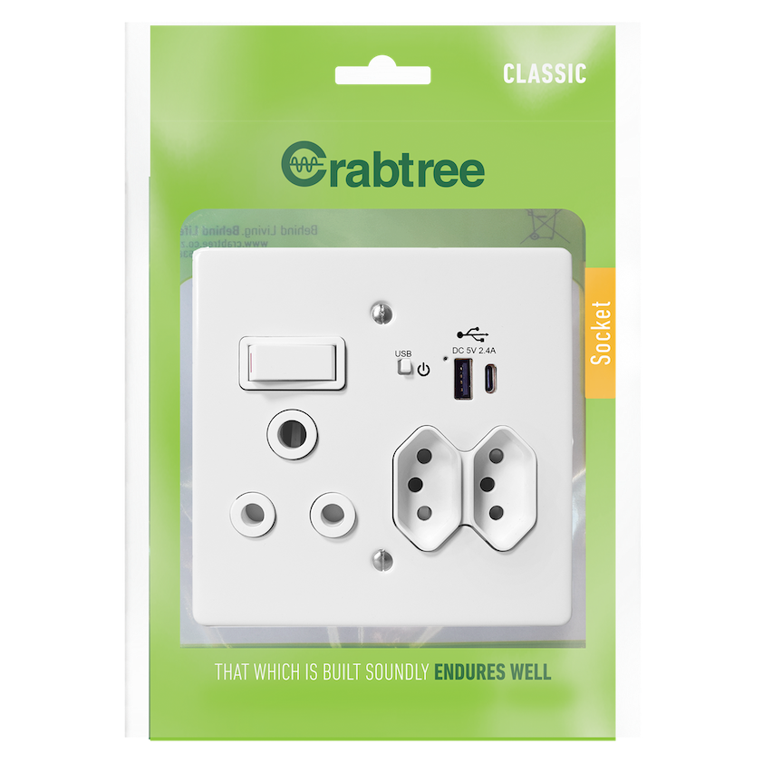 Crabtree Classic Socket USB(A+C) Combo Socket Monoblock With Cover Plate 100x100mm White -
