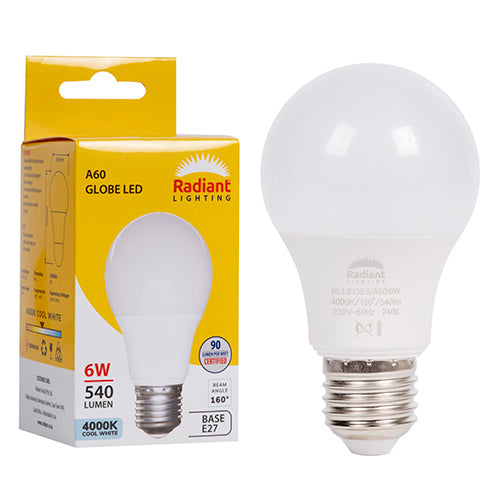 Radiant Lamp A60 LED 6w E27 4000K Cool White -