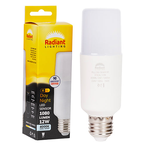 Radiant Stick Lamp LED Sensor Day Night T44 12w E27 4000K 1080Lm Cool White -